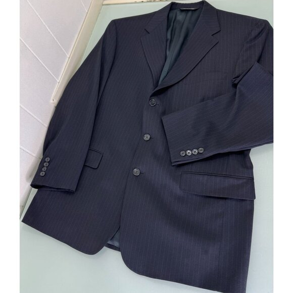 VTG Burberry 2 Piece Suit 42R Blazer 36X30 Pants Ventless Pinstripe USA Made - Picture 2 of 16
